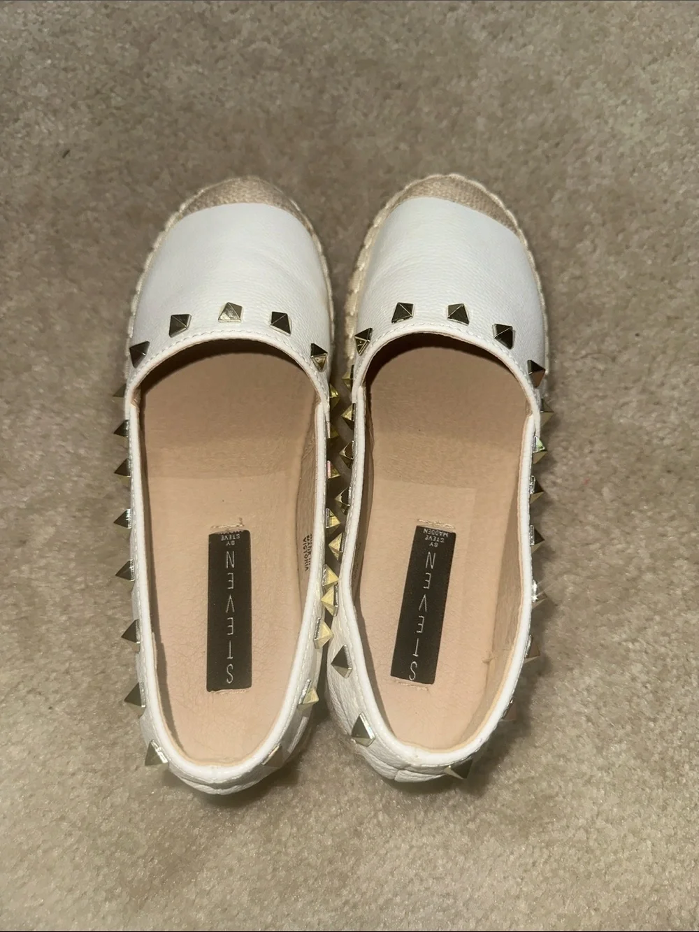 Steven by Steve Madden White Espadrille Flats with Gold Studs